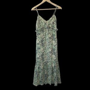 Lush Clothing NWT Green/Grey Muted Floral Midi Slipdress Sz‎ S